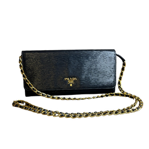 Prada Black Clutch with Gold Chain